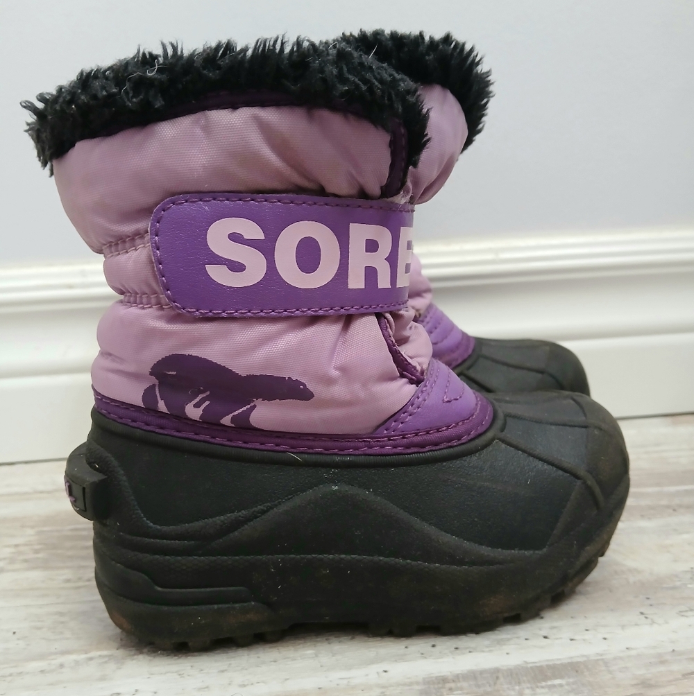 Sorel Toddler Size 9 Purple Snow Boots Waterproof Wide Opening